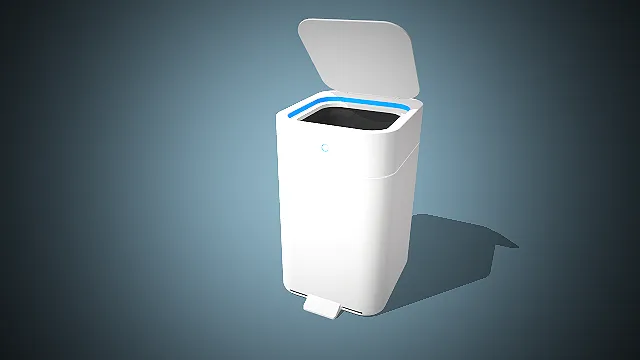 一个纯白配色的智能感应垃圾桶3D模型