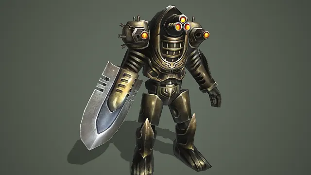 古铜金属质感巨刃多眼重装机甲怪物模型