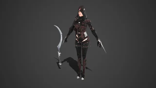 3D 角色模型  刺客形象  双持武器  皮质战甲  束身装  