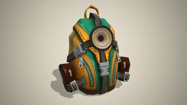 黄绿色背包绑着两个音响一个喇叭