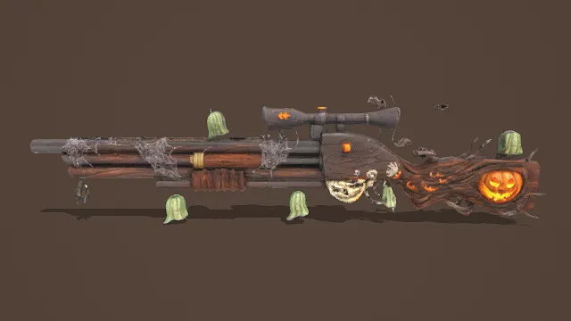 3D卡通风格万圣节霰弹枪模型，创意设计（3D枪械、卡通风格、奇幻风，角色设计主题）