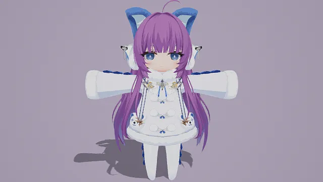 3D卡通风Q版兽耳少女角色模型，创意设计（3D Q版少女、卡通风格、可爱梦幻、二次元主题、兽耳元素）