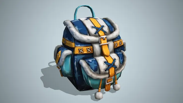 蓝色背包橙色布条毛边装饰