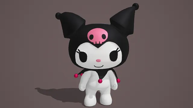 3D卡通风格黑白粉紫系Q版角色模型，创意设计（3D角色、卡通风格、Q版可爱风，角色设计主题）