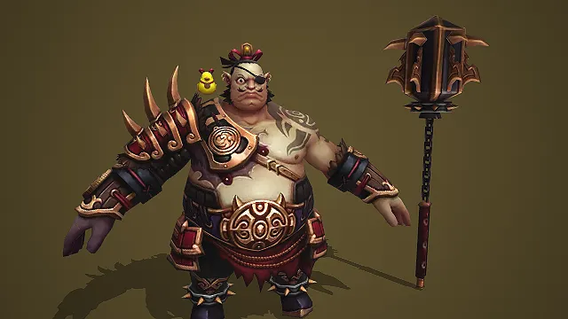 卡通 Q 版独眼胖山贼红金尖刺护肩链锤小黄鸟 3D 角色模型