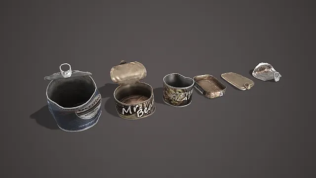 破旧废弃食品金属罐套装 3D 模型