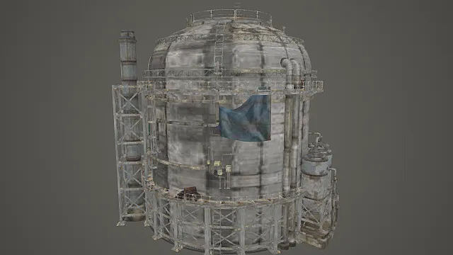 废土风格巨型储料罐设施3D模型