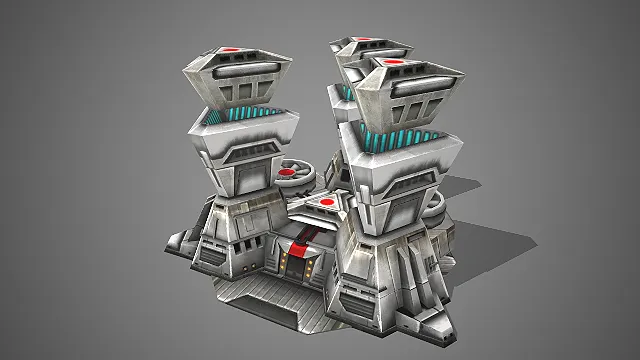 一个写实风格的，多层塔楼建筑3D科幻基地模型