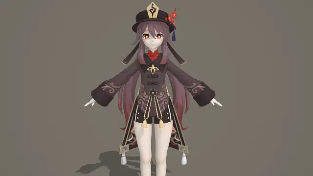 3D卡通风格紫黑系国风少女角色模型，创意设计（3D角色、卡通风格、国风可爱风，角色设计主题）