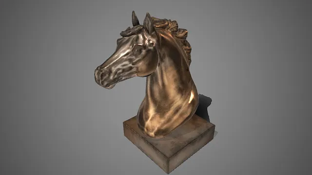 马头胸像  金属质感  骏马  方形底座  立体轮廓  写实  动物形象  装饰陈设