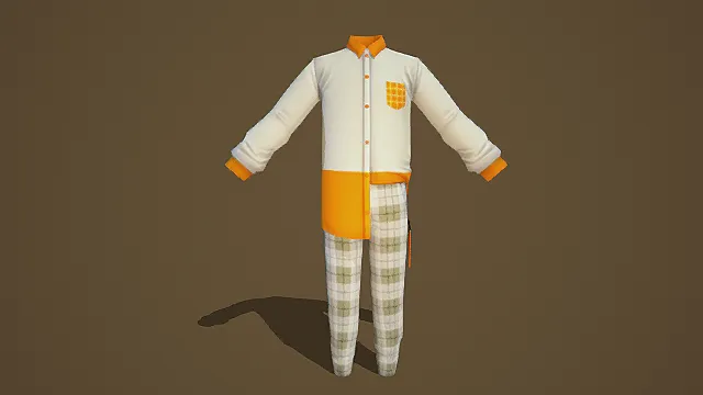 拼色上衣配格纹裤3D服装模型，休闲时尚风格
