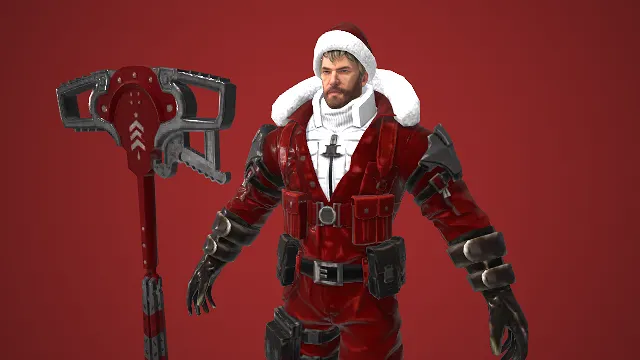 游戏男角色  节日风  圣诞元素  红装猛汉  巨斧  喜庆感  科幻战甲