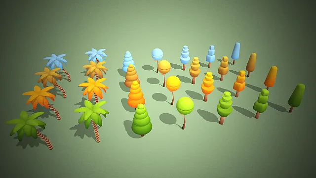 一套卡通树木的3D模型