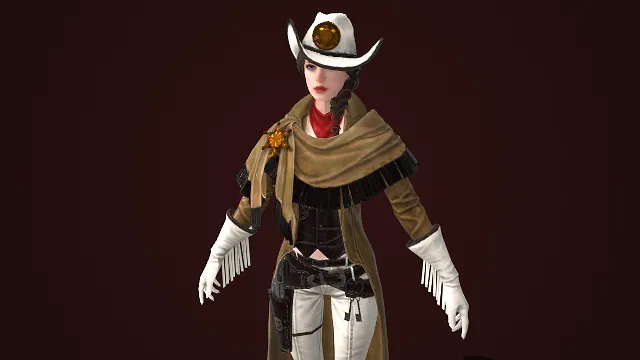 西部牛仔  流苏装饰  3D 模型  白帽棕袍  复古西部风  女警长