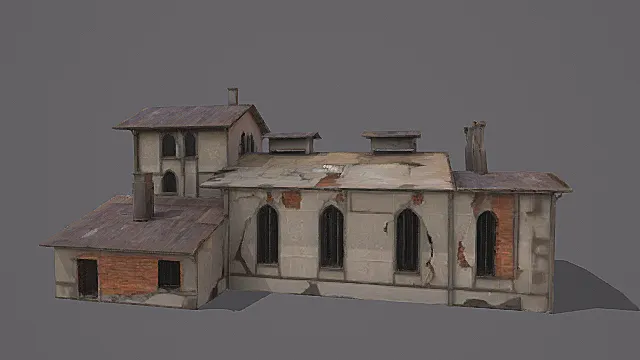 复古废土破损欧式建筑群3D模型