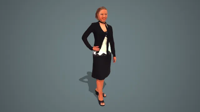 写实风格中年女性休闲穿搭叉腰站姿 3D 人物模型