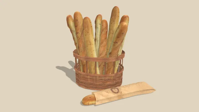 篮子装的法棍面包烘焙食物