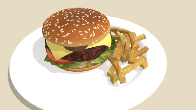 盘子装有的汉堡和薯条食物