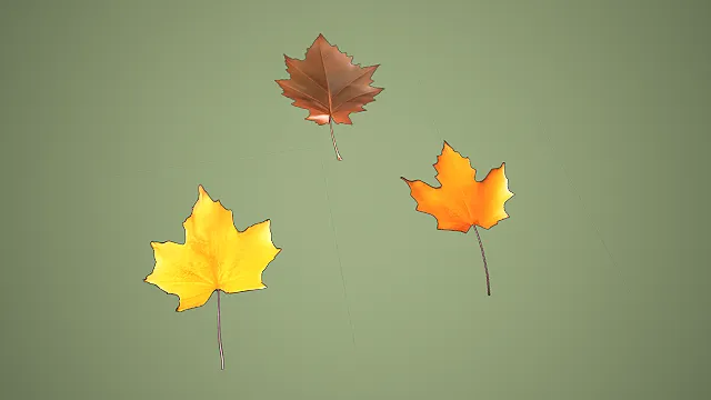 三款深浅渐变秋季枫叶组合 3D 自然场景装饰模型