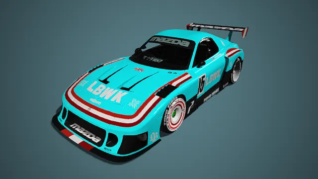 马自达  赛车模型   LB 宽体改装  浅蓝涂装  国旗元素  竞技  