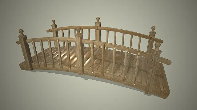 一款实木板材拼接的弧形景观木桥的模型