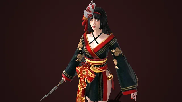 女刺客  黑红撞色  狐面面具  和风  短刀  优雅柔美  刺客元素