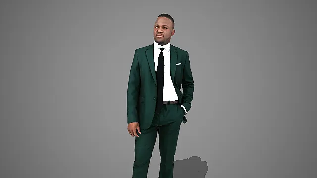 墨绿西装套装男性插兜站姿商务人物 3D 模型