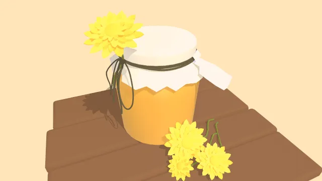 蜂蜜甜品玻璃罐子旁边摆放有花朵植物