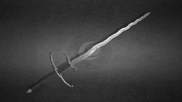 雕花十字护手  波浪形刀身  中世纪长剑  战斗道具