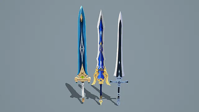 奇幻风格蓝纹圣剑三件套3D模型