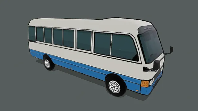 3D卡通风格复古巴士模型，创意设计（3D巴士、卡通风格、复古风，汽车设计主题）