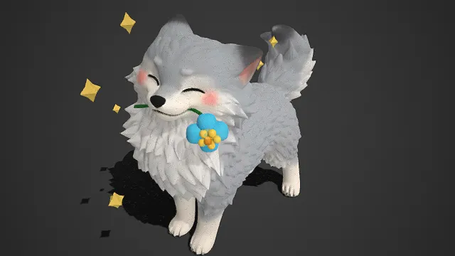 萌系  卡通  狼  软萌可爱  星星装饰  毛发蓬松细腻   生动