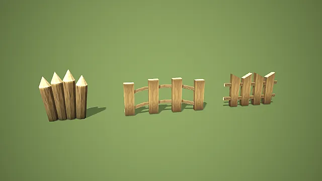 卡通风格多款式木栅栏组合 3D 低多边形场景装饰模型