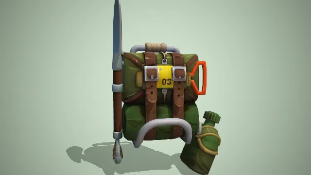 军绿色背包装有架子工具