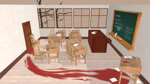 教室桌椅场景恐怖氛围房间