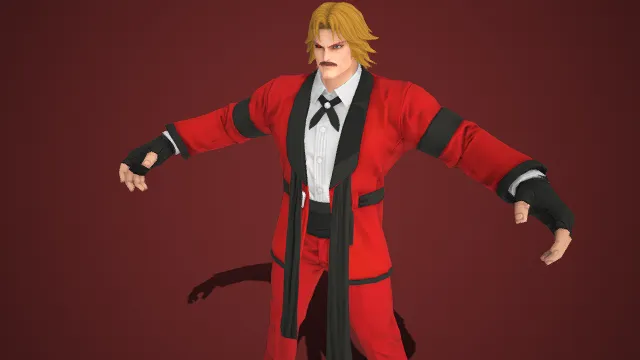 绅士  格斗游戏角色  金色长发与八字胡  红黑撞色  优雅正装  华丽