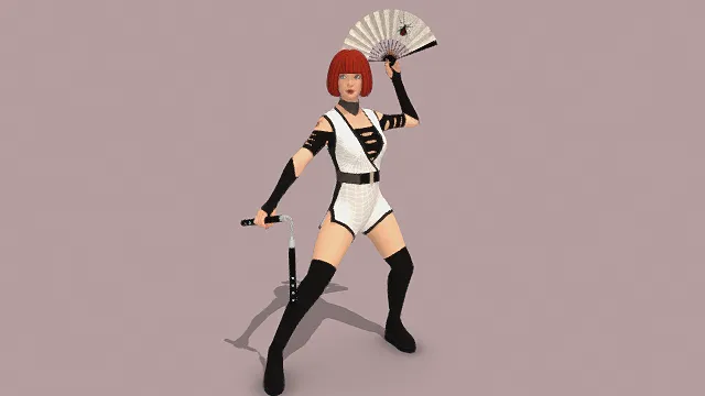 3D卡通风格酷飒女性人物角色模型，创意设计（3D角色、卡通风格、酷飒战斗风，角色设计主题）