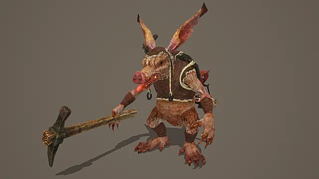 奇幻诡谲风格猪面兔耳小妖模型 