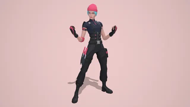 3D卡通风格女战士角色模型，创意设计（3D角色、卡通风格、科幻战斗风，角色设计主题）