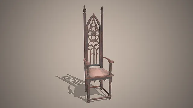 哥特式高背椅  镂空靠背  做旧实木  中世纪风格