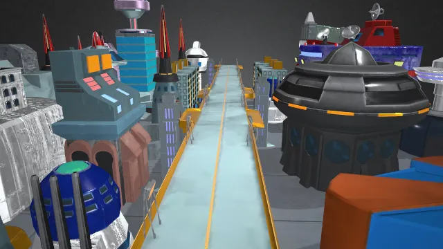 小型赛博镇城市建筑道路场景