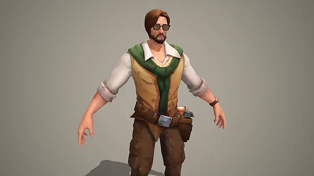 卡通废土风博学学者男性角色 3D 模型 带工具包套装