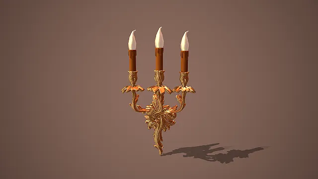 洛可可风格金色缠枝纹三臂烛台壁灯装饰模型