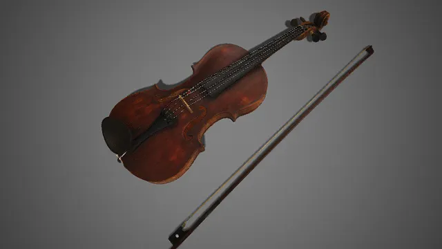 复古风格  木质小提琴  弧形琴身  f 孔  琴马  琴弓  古典弦乐器  