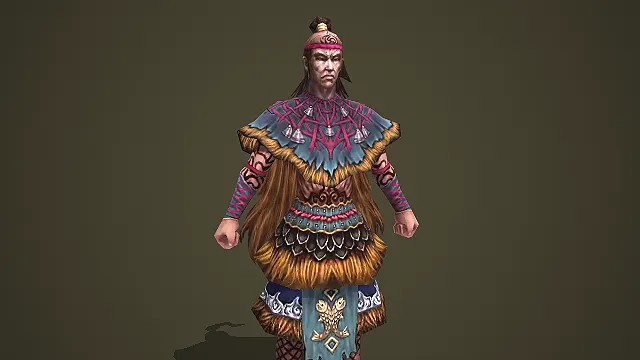 身披紫纱的纹身蛮族武士古风游戏角色模型