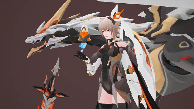3D卡通风机甲少女与巨龙场景模型，创意设计（3D机甲少女、卡通风格、科幻炫酷、机甲主题、奇幻元素）