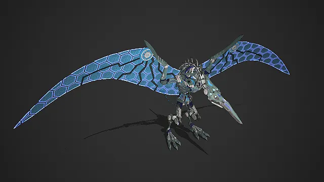 蓝晶翼机甲翼龙：星穹幻翼科幻机械翼龙模型