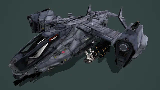 3D写实风格SF重型空投航空母舰模型，创意设计（3D航空母舰、写实风格、科幻武器主题，物品元素）