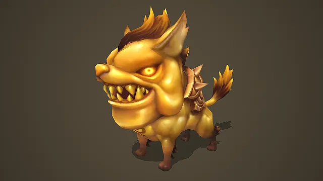 卡通 Q 版金毛尖牙凶兽带尖刺鞍具游戏坐骑 3D 模型