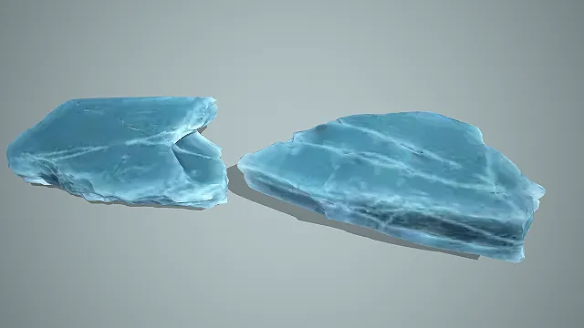 卡通风格低模蓝透冰岩冰块 3D 模型套装 冰雪场景装饰款